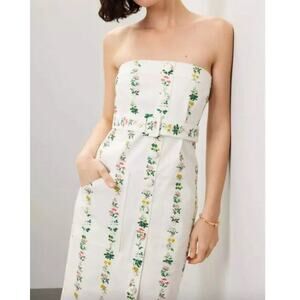 Adam Lippes White Floral Denim Strapless Sundress Size 10